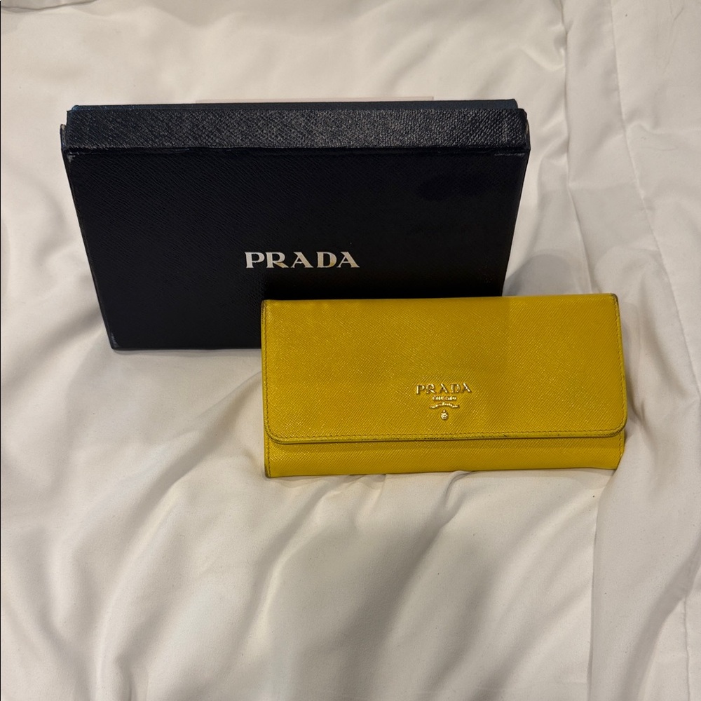 Prada Yellow Saffiano Leather Flap Wallet